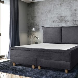 Pat matrimonial, Stockholm, Pillows E, 140x200 cm, saltea tip Pocket, topper memory, Graphite