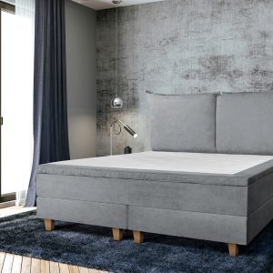 Pat matrimonial, Stockholm, Pillows E, 140x200 cm, saltea tip Pocket, topper memory, Gri