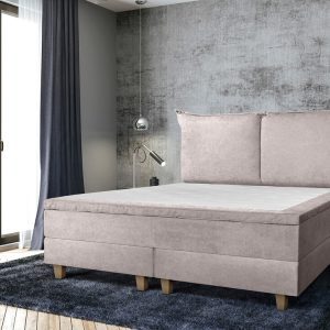 Pat matrimonial, Stockholm, Pillows E, 140x200 cm, saltea tip Pocket, topper memory, Taupe