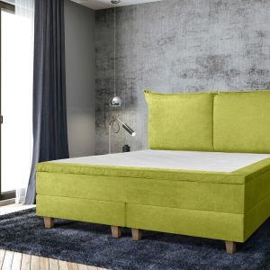 Pat matrimonial, Stockholm, Pillows E, 140x200 cm, saltea tip Pocket, topper memory, Verde
