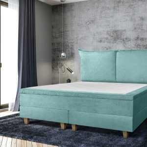 Pat matrimonial, Stockholm, Pillows E, 160x200 cm, saltea tip Pocket, topper memory, Mint