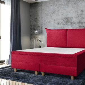 Pat matrimonial, Stockholm, Pillows E, 160x200 cm, saltea tip Pocket, topper memory, Rosu