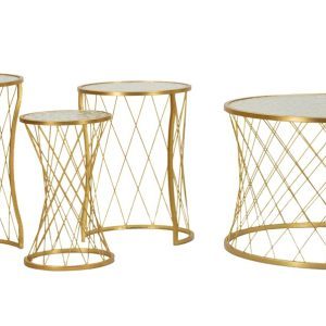 Set 4 masute de cafea Noah, Mauro Ferretti, 70x70x45 cm – 28x28x45 cm, fier/sticla, auriu Set 4 masute de cafea Noah, Mauro Ferretti, 70x70x45 cm - 28x28x45 cm, fier/sticla, auriu