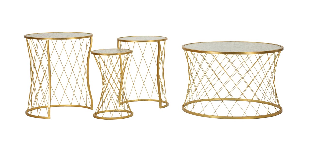 Set 4 masute de cafea Noah, Mauro Ferretti, 70x70x45 cm – 28x28x45 cm, fier/sticla, auriu Set 4 masute de cafea Noah, Mauro Ferretti, 70x70x45 cm - 28x28x45 cm, fier/sticla, auriu
