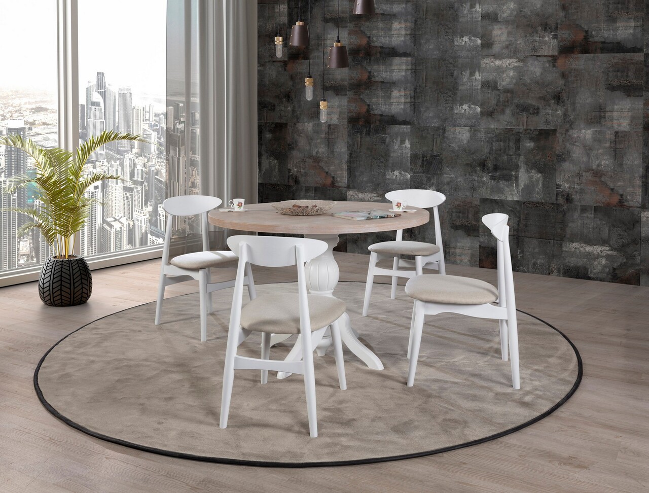 Set masă și scaune (5 bucăți), Hanah Home, Albero132, Natural Set masă și scaune (5 bucăți), Hanah Home, Albero132, Natural