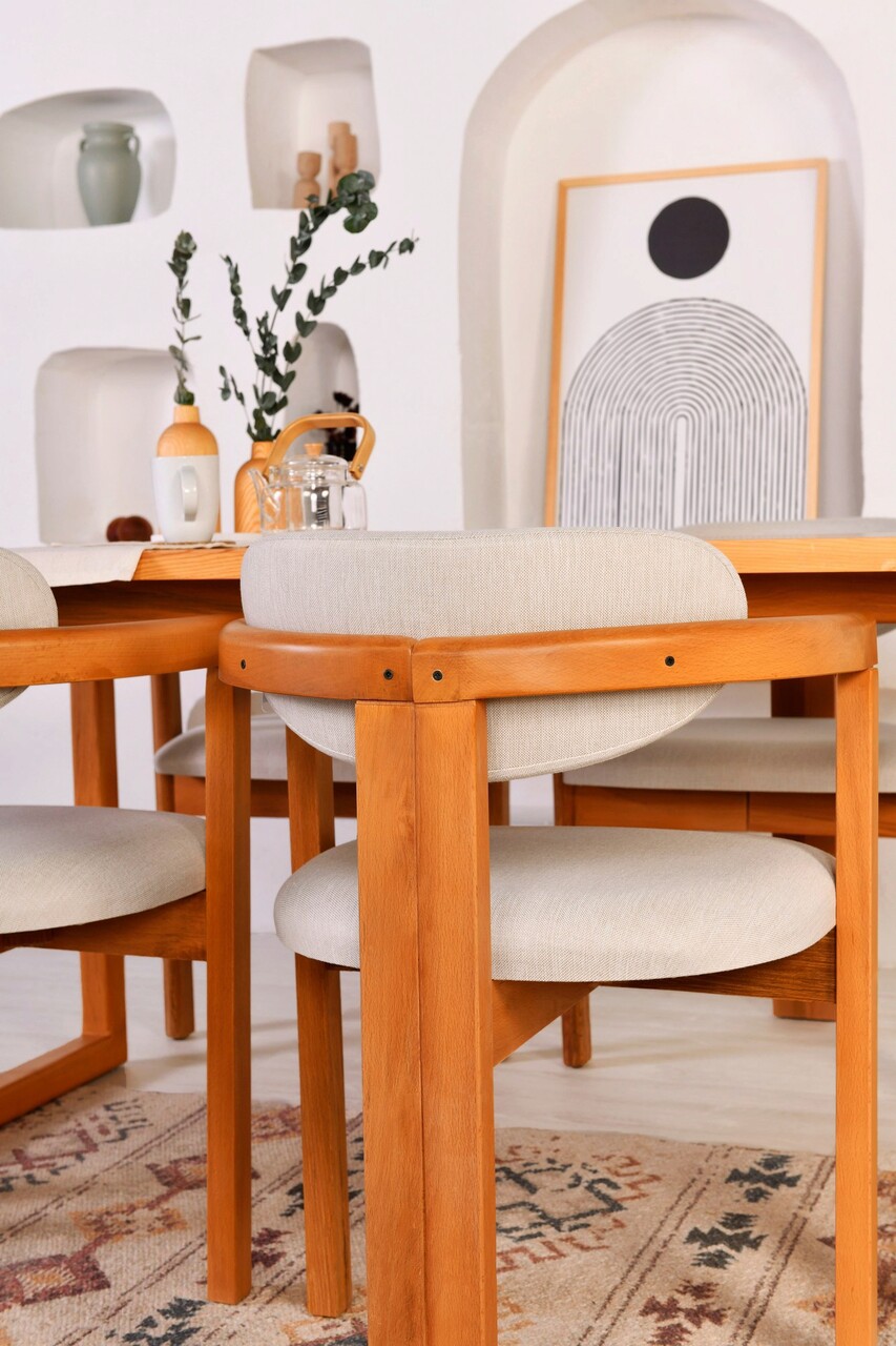 Set masa si scaune, 5 piese, Hanah Home, Cheri 4S, Stejar / Crem Set masa si scaune, 5 piese, Hanah Home, Cheri 4S, Stejar / Crem