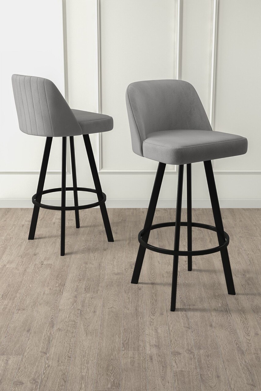 Set scaune de bar 6 piese, Hanah Home, Atex, Gri/Negru Set scaune de bar 6 piese, Hanah Home, Atex, Gri/Negru