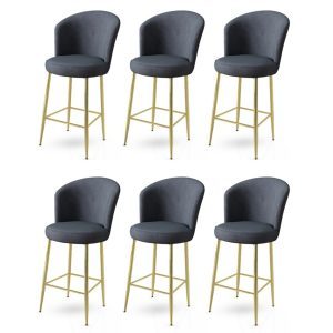 Set scaune de bar 6 piese, Hanah Home, Alte, Antracit / Aur