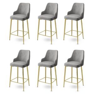 Set scaune de bar 6 piese, Hanah Home, Enox, Gri / Auriu Set scaune de bar 6 piese, Hanah Home, Enox, Gri / Auriu