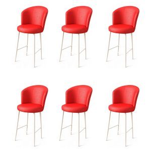 Set scaune de bar 6 piese, Hanah Home, Uras, Rosu/Alb