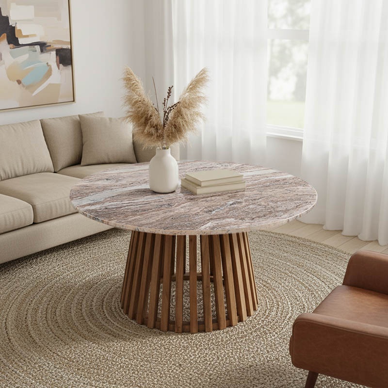 Masuta de cafea Mable boho Maro 100x100x45 cm Masuta de cafea Mable boho Maro 100x100x45 cm