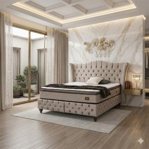 Pat Adela cu saltea Gratis, crem - 160x200 cm, design elegant, confort premium, structură rezistentă