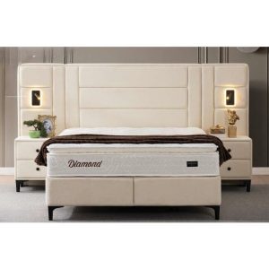 Pat + Saltea gratis Diamond 160x200 cm stofa buclata bej