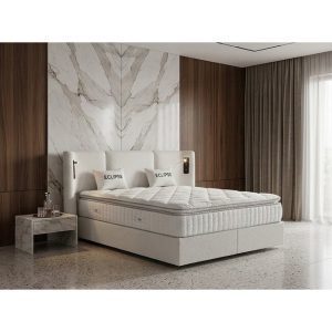 Pat tapițat cu Saltea Gratis, Eclipse 160x200 cm crem cu somieră rabatabilă, ladă depozitare