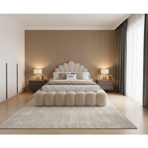 Pat tapițat cu Saltea Gratis, Looka 160x200 cm crem cu somieră rabatabilă, ladă depozitare